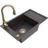 Mexen Elias granite sink 1-bowl with drainer and Savita kitchen tap, speckled black - 6511-76-672601-50