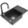 Mexen Elias 1-bowl granite sink with drainer and Savita kitchen tap, speckled black - 6511-76-672601-70