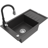 Mexen Elias granite kitchen sink 1-bowl with drainer and Savita faucet, black speckled - 6511-76-672601-70