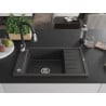 Mexen Elias granite kitchen sink 1-bowl with drainer and Savita faucet, black speckled - 6511-76-672601-70