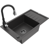 Mexen Elias fregadero de granito de 1 seno con escurridor y grifo de cocina Savita, negro jaspeado - 6511-76-672601-70-B