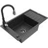 Mexen Elias granite sink 1-bowl with drainer and Savita kitchen tap, black speckled - 6511-76-672601-70-B