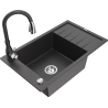 Mexen Elias 1-bowl granite sink with drainer and Savita kitchen faucet, speckled black - 6511-76-672601-76