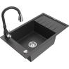 Mexen Elias 1-Bowl Granite Sink with Drainer and Savita Kitchen Tap, Black Speckled - 6511-76-672601-76