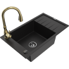 Mexen Elias granite kitchen sink 1-bowl with drainer and Savita kitchen faucet, black - 6511-77-672601-50-B