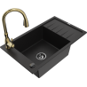 Mexen Elias granite sink 1-bowl with drainer and Savita kitchen tap, black - 6511-77-672601-50-B