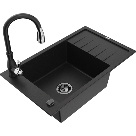 Mexen Elias fregadero de granito de 1 seno con escurridor y grifo de cocina Savita, negro - 6511-77-672601-70-B
