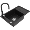 Mexen Elias 1-bowl granite sink with drainer and Savita kitchen faucet, black - 6511-77-672601-70