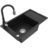 Mexen Elias fregadero de granito de 1 seno con escurridor y grifo de cocina Savita, negro - 6511-77-672601-70
