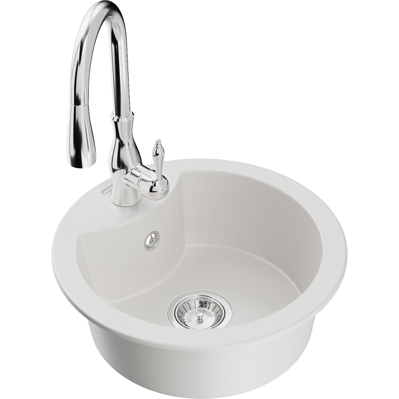 Mexen Diego 1-bowl granite sink with Savita kitchen tap, white - 6512-20-672601-00
