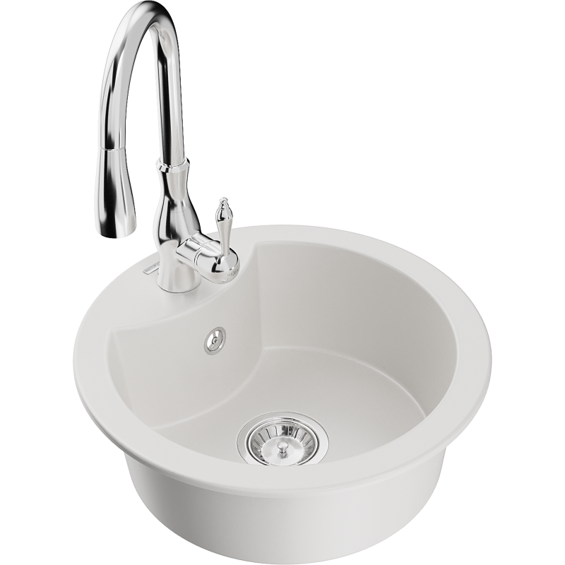 Mexen Diego fregadero de granito de 1 cubeta con grifo de cocina Savita, blanco - 6512-20-672601-00