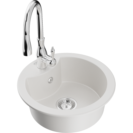 Mexen Diego 1-bowl granite sink with Savita kitchen tap, white - 6512-20-672601-00