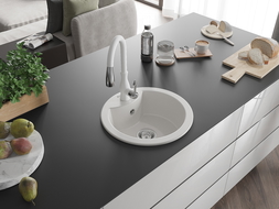 Mexen Diego single-bowl granite sink with Savita kitchen tap, white - 6512-20-672601-20