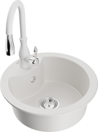 Mexen Diego single-bowl granite sink with Savita kitchen tap, white - 6512-20-672601-20