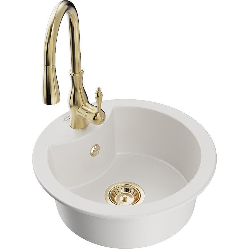 Mexen Diego 1-bowl granite sink with Savita kitchen tap, white - 6512-20-672601-50