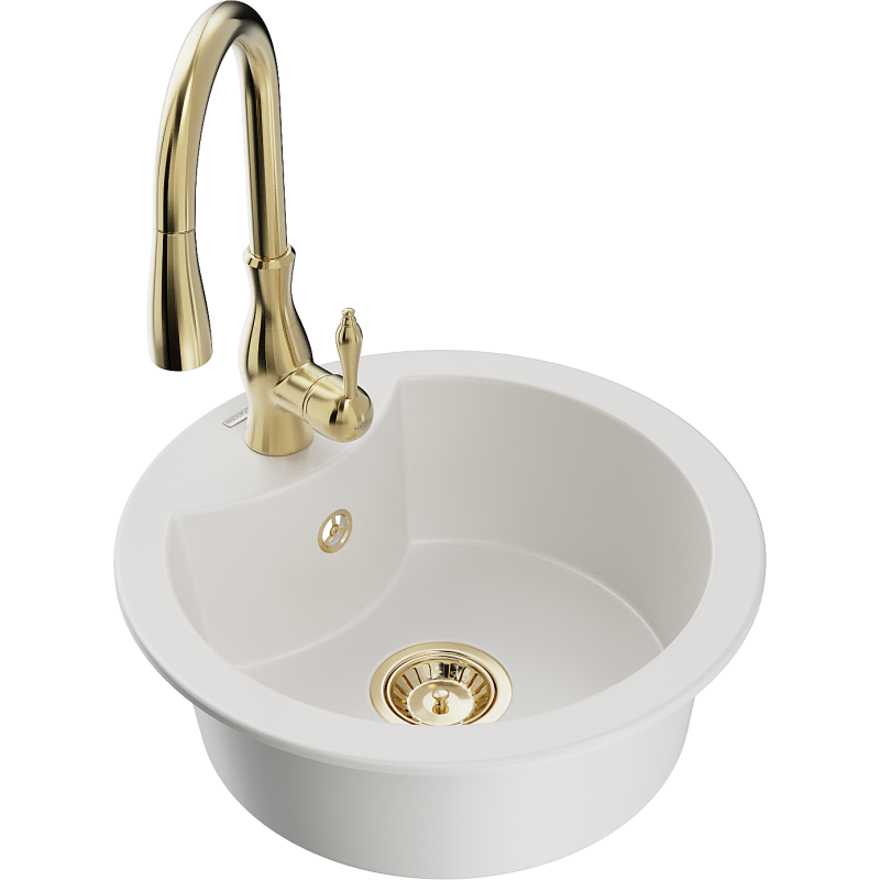 Mexen Diego lava-louça de granito de 1 compartimento com torneira de cozinha Savita, branco - 6512-20-672601-50