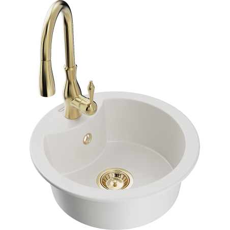 Mexen Diego 1-bowl granite sink with Savita kitchen tap, white - 6512-20-672601-50