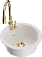 Mexen Diego Graniittinen yksialtainen keittiöallas ja Savita-keittohana, valkoinen - 6512-20-672601-50