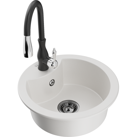 Mexen Diego fregadero de granito de 1 cuenca con grifo de cocina Savita, blanco - 6512-20-672601-70