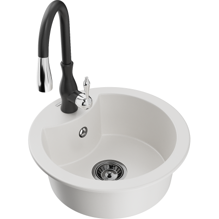 Mexen Diego Granitspüle 1-Becken mit Küchenarmatur Savita, weiß - 6512-20-672601-70