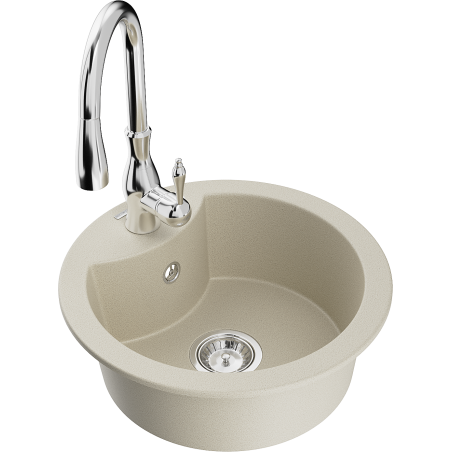 Mexen Diego granite kitchen sink 1-bowl with Savita kitchen faucet, beige - 6512-69-672601-00