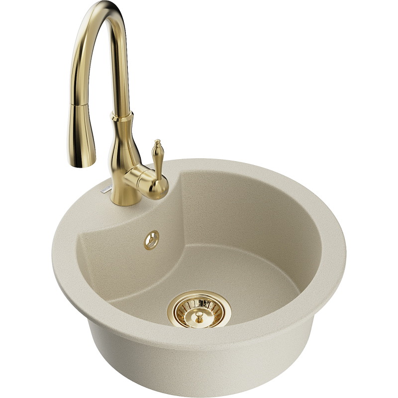 Mexen Diego fregadero de granito de 1 cubeta con grifo de cocina Savita, beige - 6512-69-672601-50