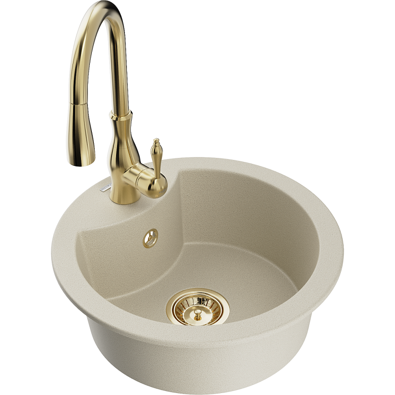 Mexen Diego Granitspüle 1-Becken mit Küchenarmatur Savita, beige - 6512-69-672601-50