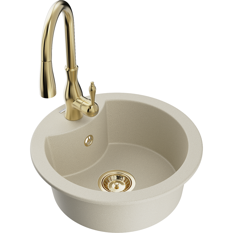 Mexen Diego lavello in granito 1-vasca con rubinetto da cucina Savita, beige - 6512-69-672601-50