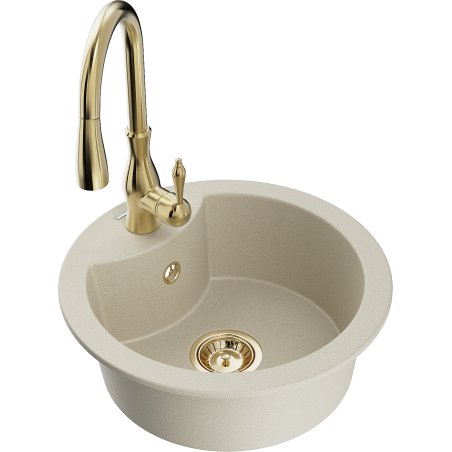 Mexen Diego Granitspüle 1-Becken mit Küchenarmatur Savita, beige - 6512-69-672601-50