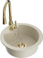 Mexen Diego lavello in granito 1-vasca con rubinetto da cucina Savita, beige - 6512-69-672601-50