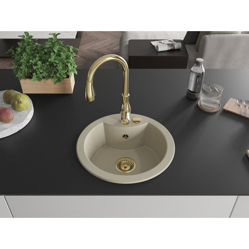 Mexen Diego Granitspüle 1-Becken mit Küchenarmatur Savita, beige - 6512-69-672601-50