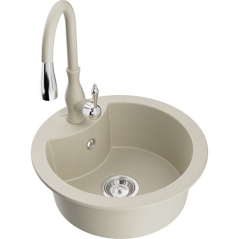 Mexen Diego fregadero de granito de 1 compartimento con grifo de cocina Savita, beige - 6512-69-672601-69