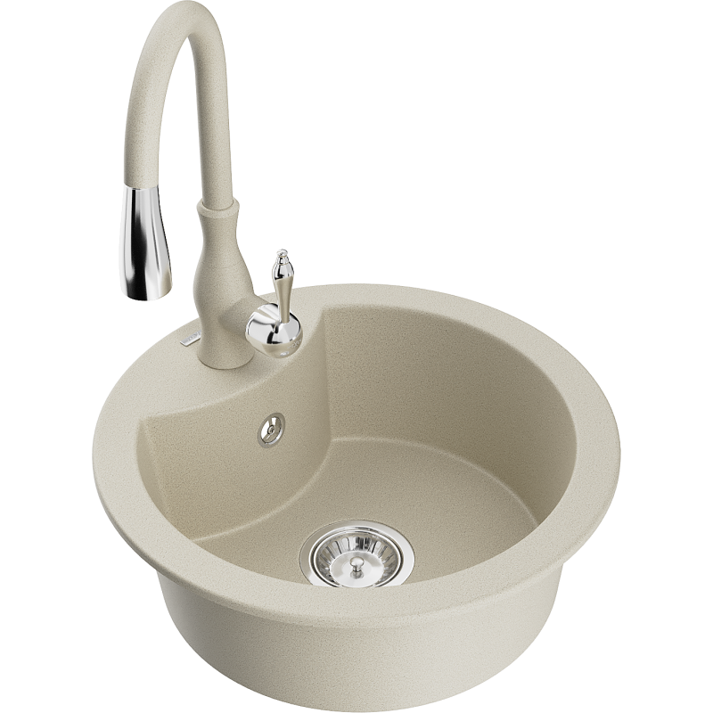 Mexen Diego lavello in granito a 1 vasca con miscelatore da cucina Savita, beige - 6512-69-672601-69