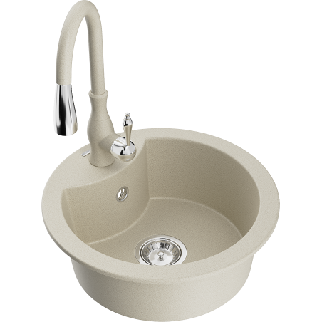 Mexen Diego granite sink with 1 compartment and Savita kitchen tap, beige - 6512-69-672601-69