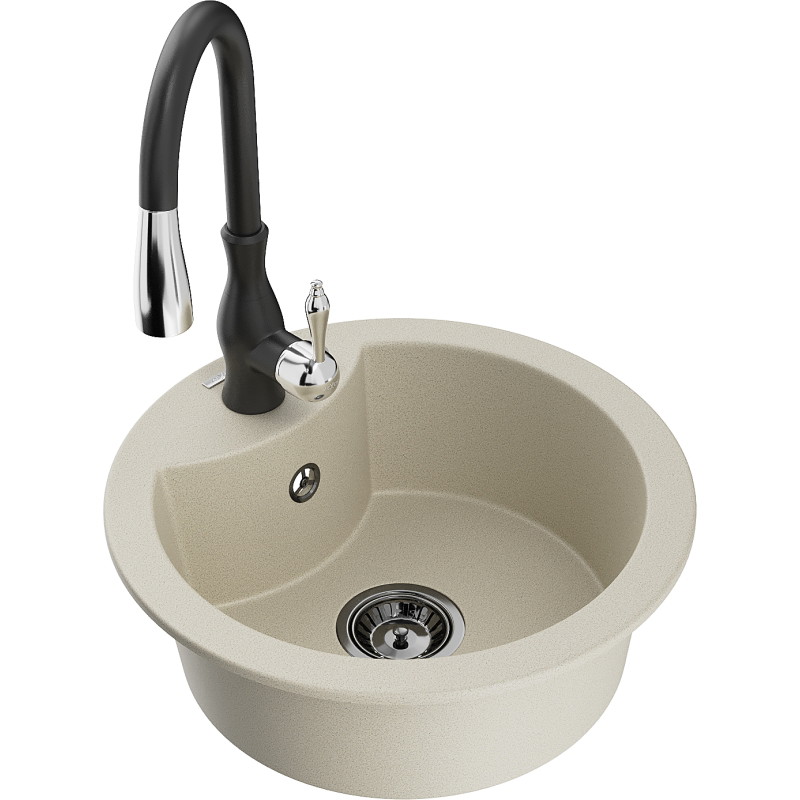 Mexen Diego granit gootsteen 1-kamerig met keukenmengkraan Savita, beige - 6512-69-672601-70