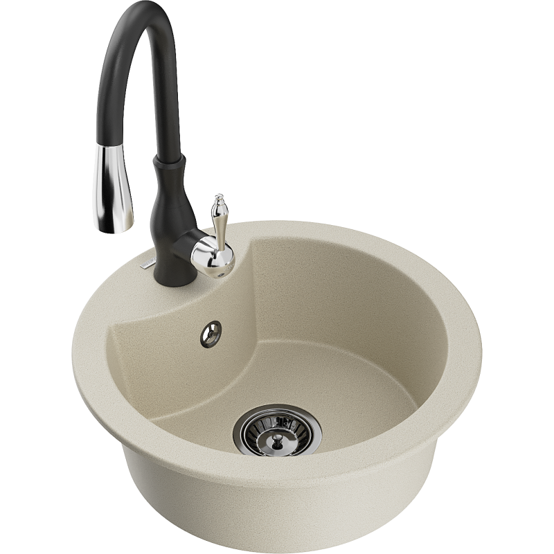 Mexen Diego Granitspüle 1-Becken mit Küchenarmatur Savita, beige - 6512-69-672601-70