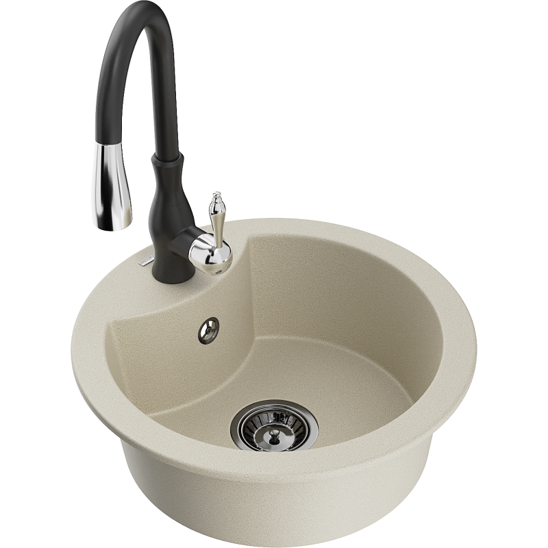 Mexen Diego lava-loiça em granito de 1 câmara com torneira de cozinha Savita, bege - 6512-69-672601-70