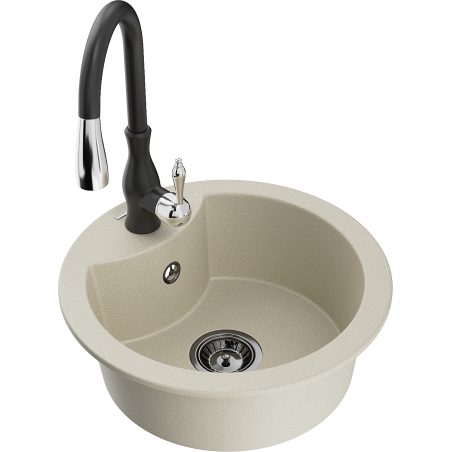 Mexen Diego Granit-Spullsteen eenzeg Komer mat Kichenbatterie Savita, beige - 6512-69-672601-70