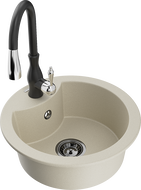 Mexen Diego fregadero de granito de 1 seno con grifo de cocina Savita, beige - 6512-69-672601-70
