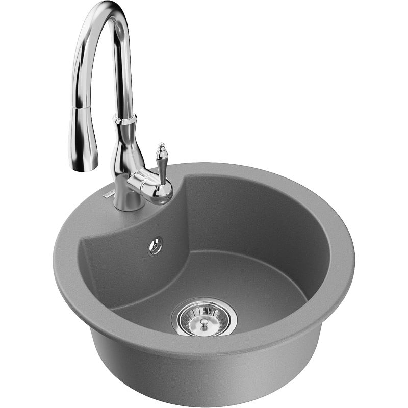 Mexen Diego fregadero de granito de 1 cubeta con grifo de cocina Savita, gris - 6512-71-672601-00