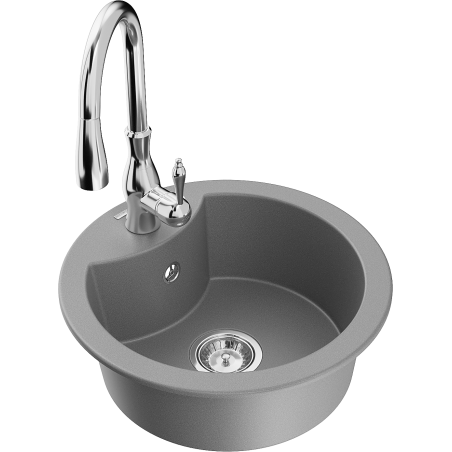 Mexen Diego fregadero de granito de 1 cubeta con grifo de cocina Savita, gris - 6512-71-672601-00