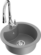Mexen Diego fregadero de granito de 1 cubeta con grifo de cocina Savita, gris - 6512-71-672601-00