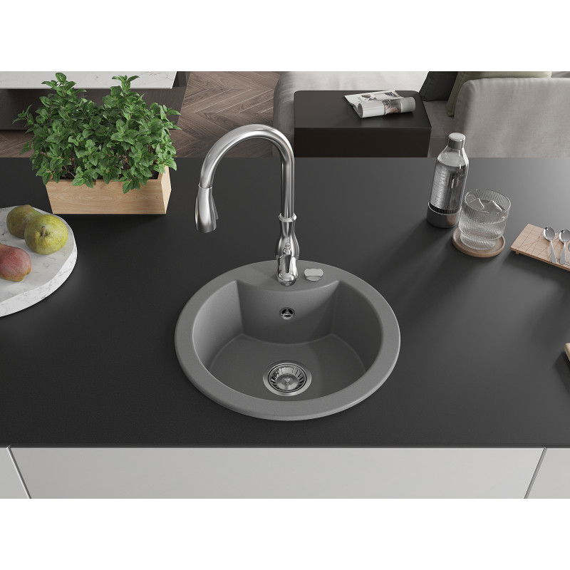 Mexen Diego 1-bowl granite sink with Savita kitchen tap, grey - 6512-71-672601-00