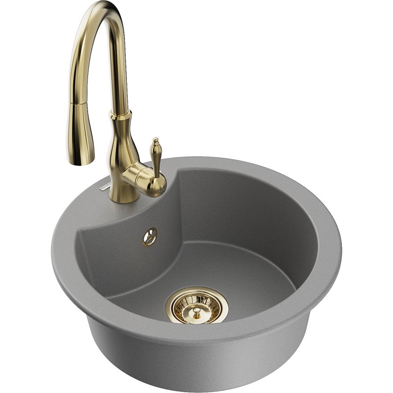 Mexen Diego 1-bowl granite sink with Savita kitchen tap, grey - 6512-71-672601-50