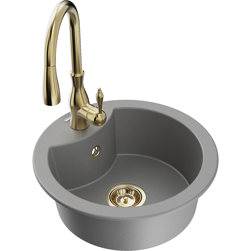 Mexen Diego fregadero de granito de 1 cubeta con grifo de cocina Savita, gris - 6512-71-672601-50