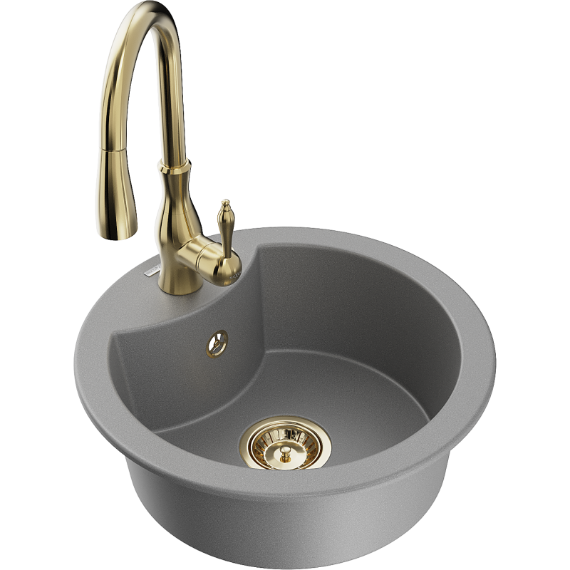 Mexen Diego graniittinen 1-altaallinen keittiöallas Savita hanalla, harmaa - 6512-71-672601-50