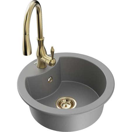 Mexen Diego fregadero de granito de 1 compartimento con grifo de cocina Savita, gris - 6512-71-672601-50