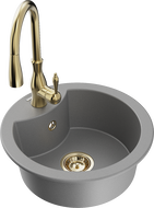 Mexen Diego 1-bowl granite sink with Savita kitchen tap, grey - 6512-71-672601-50