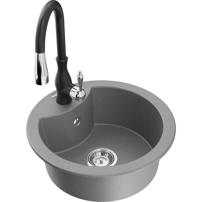 Mexen Diego 1-bowl granite sink with Savita kitchen tap, grey - 6512-71-672601-70