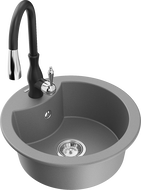 Mexen Diego 1-bowl granite sink with Savita kitchen faucet, gray - 6512-71-672601-70